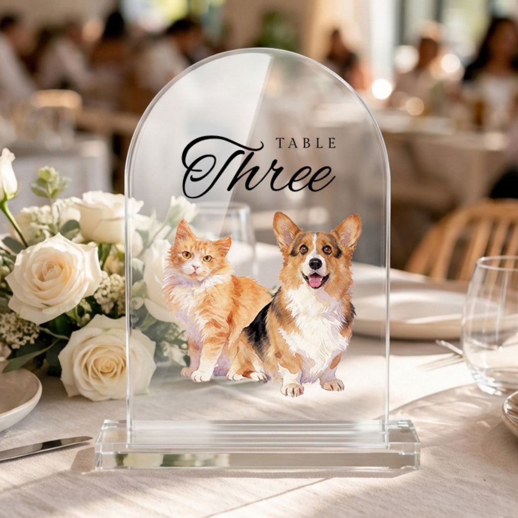 Custom Pet Acrylic Wedding Table Number Sign Using Pet Photo