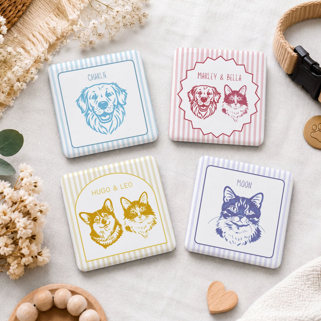 Custom Pet Photo Stripe Porcelain Magnet - Photo + Name