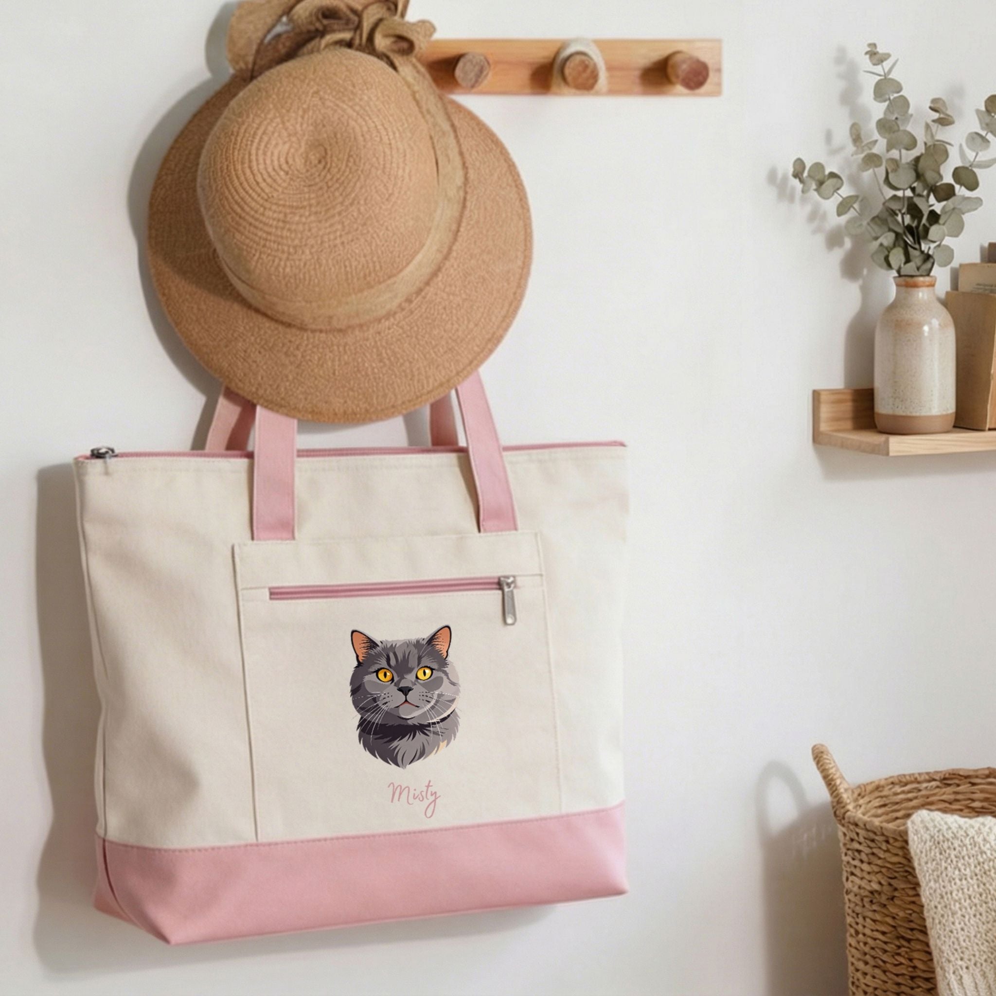 Custom Pet Zippered Tote Bag - Pet Photo + Name