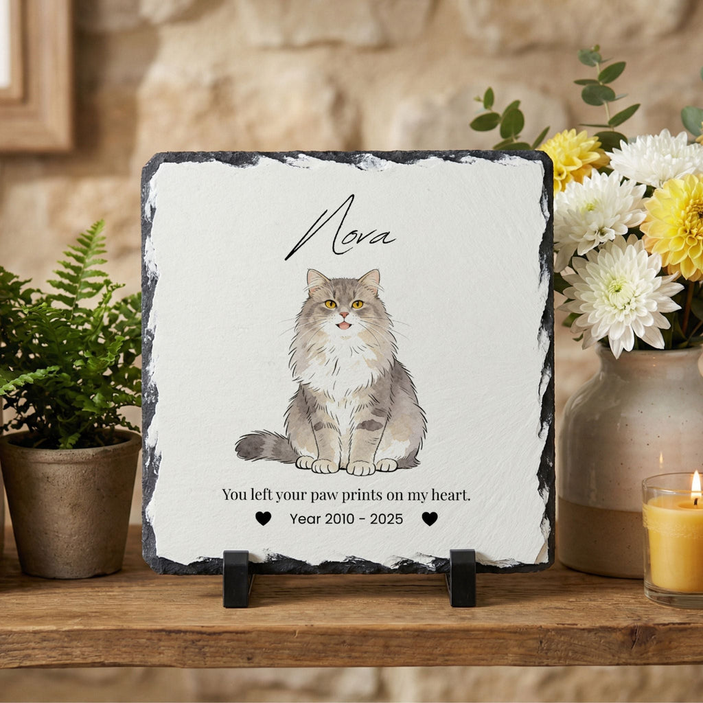 Custom Pet Memorial Slate Plaque Stone - Pet Photo + Name