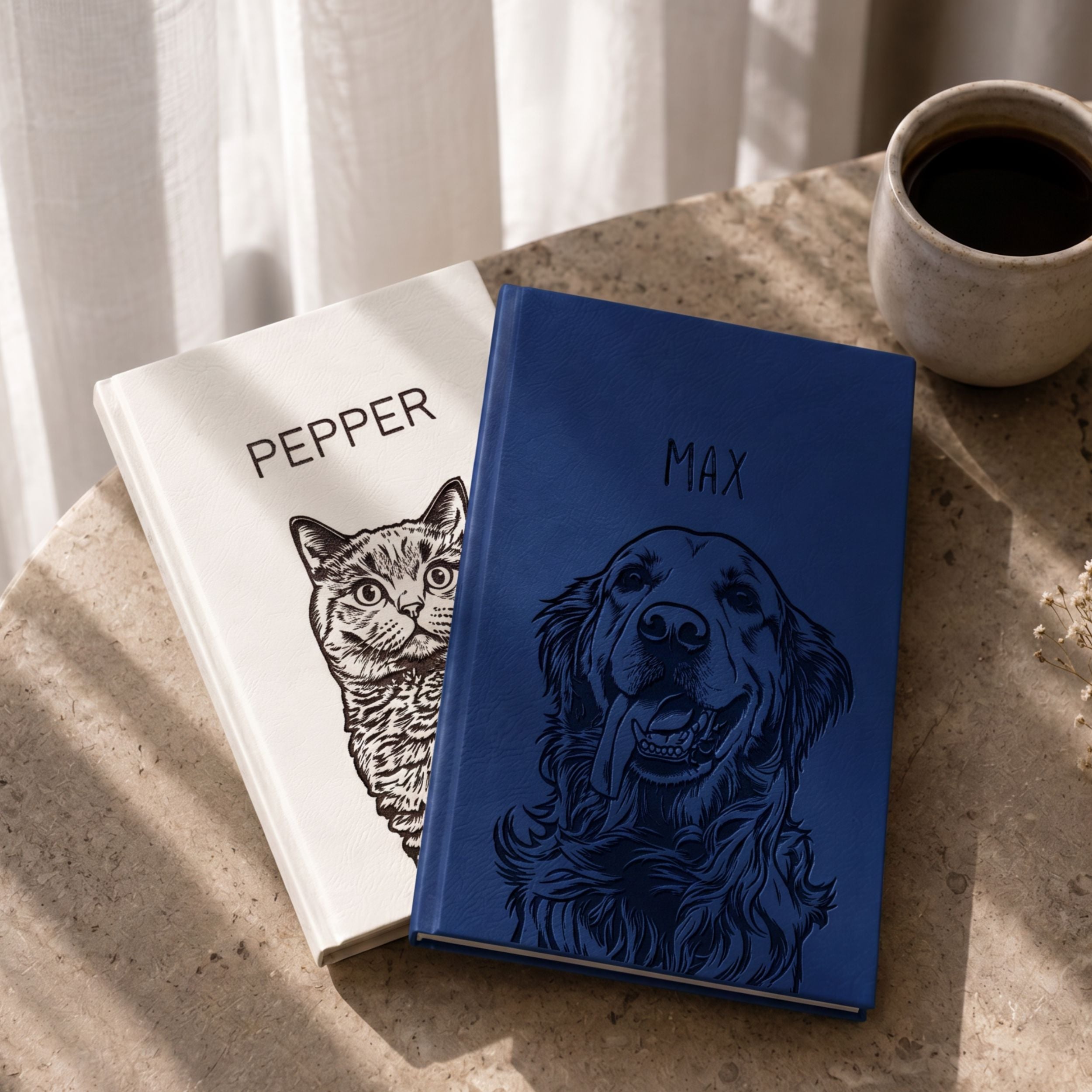 Custom Pet Engraved Vegan Leather Journal with Pet Photo + Name