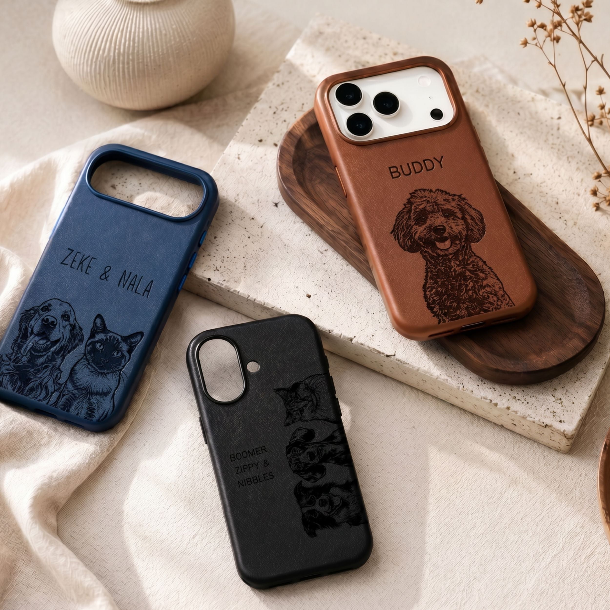 Custom Pet Photo Engraved Phone Case  - Pet Photo + Name