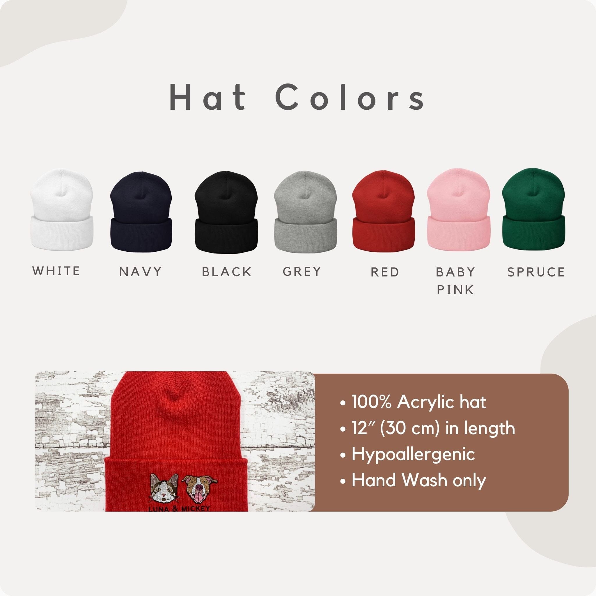 Custom Embroidered Pet Beanie - Pet Photo