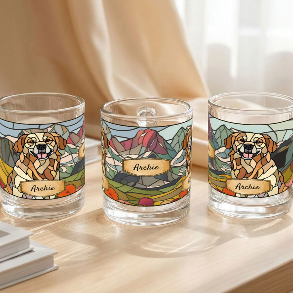 Custom Stained Glass Dog Mug Using Photo + Name