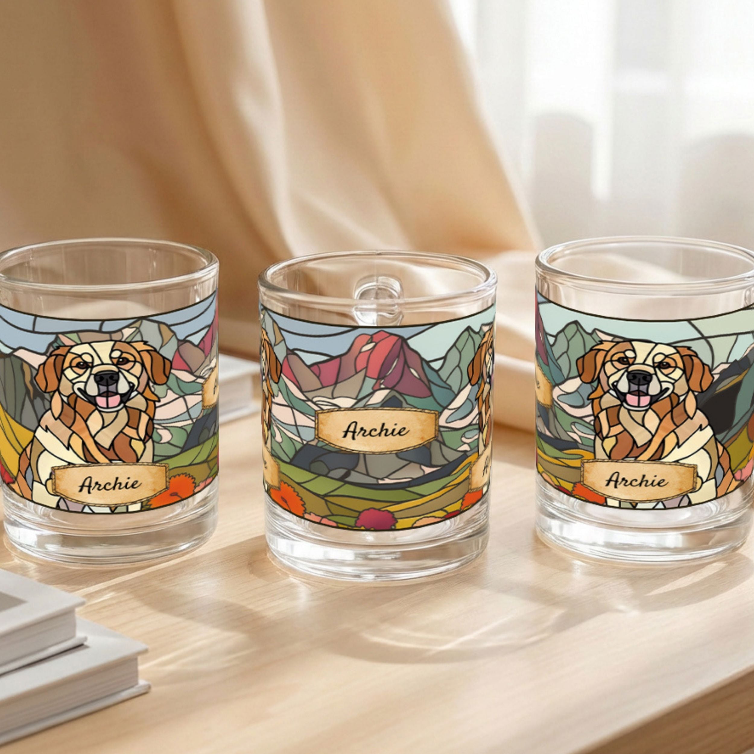 Custom Stained Glass Dog Mug Using Photo + Name