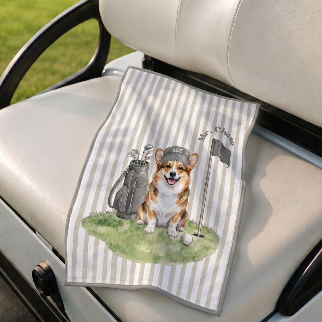 Custom Stripe Pet Golf Towel - Pet Photo + Name