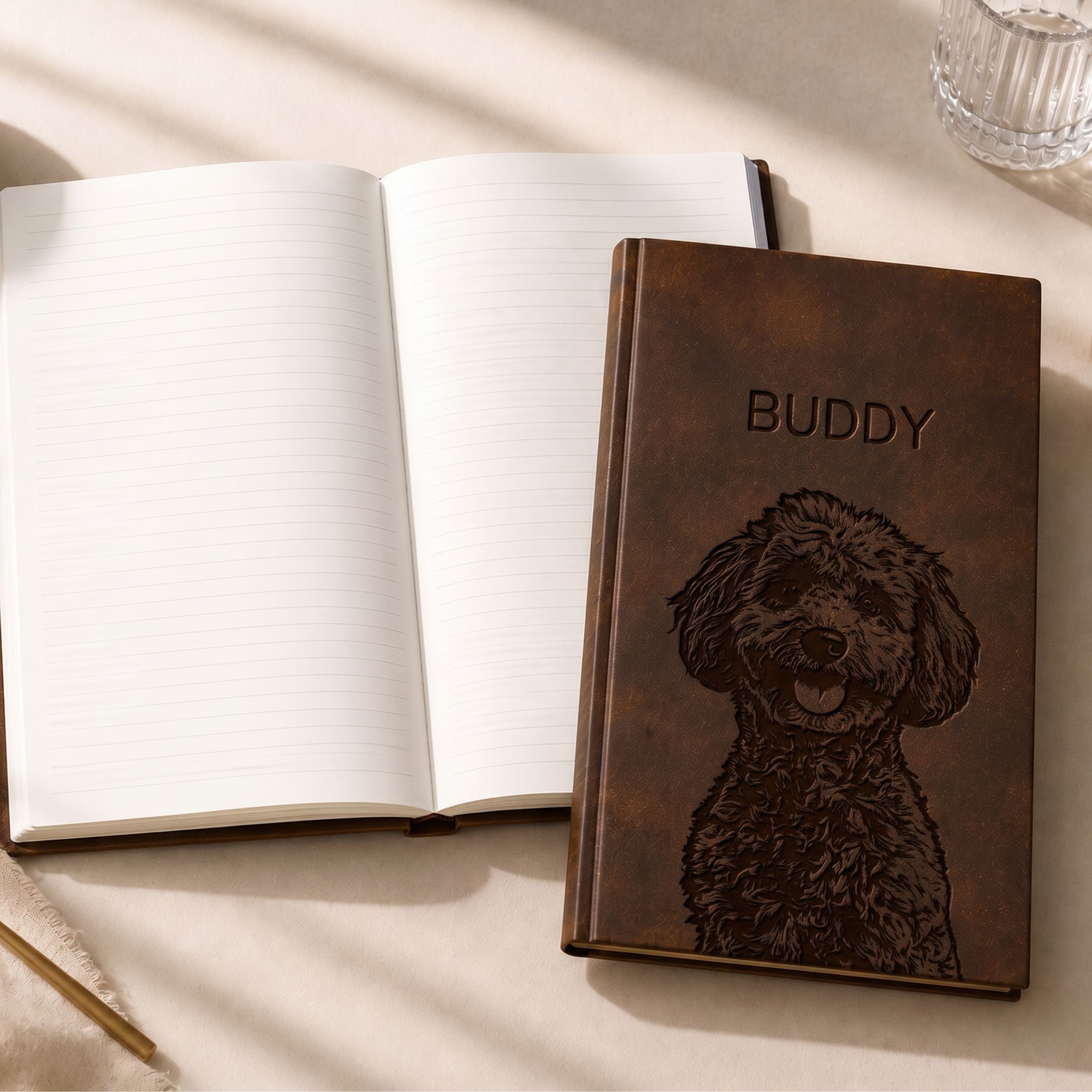 Custom Pet Engraved Vegan Leather Journal with Pet Photo + Name
