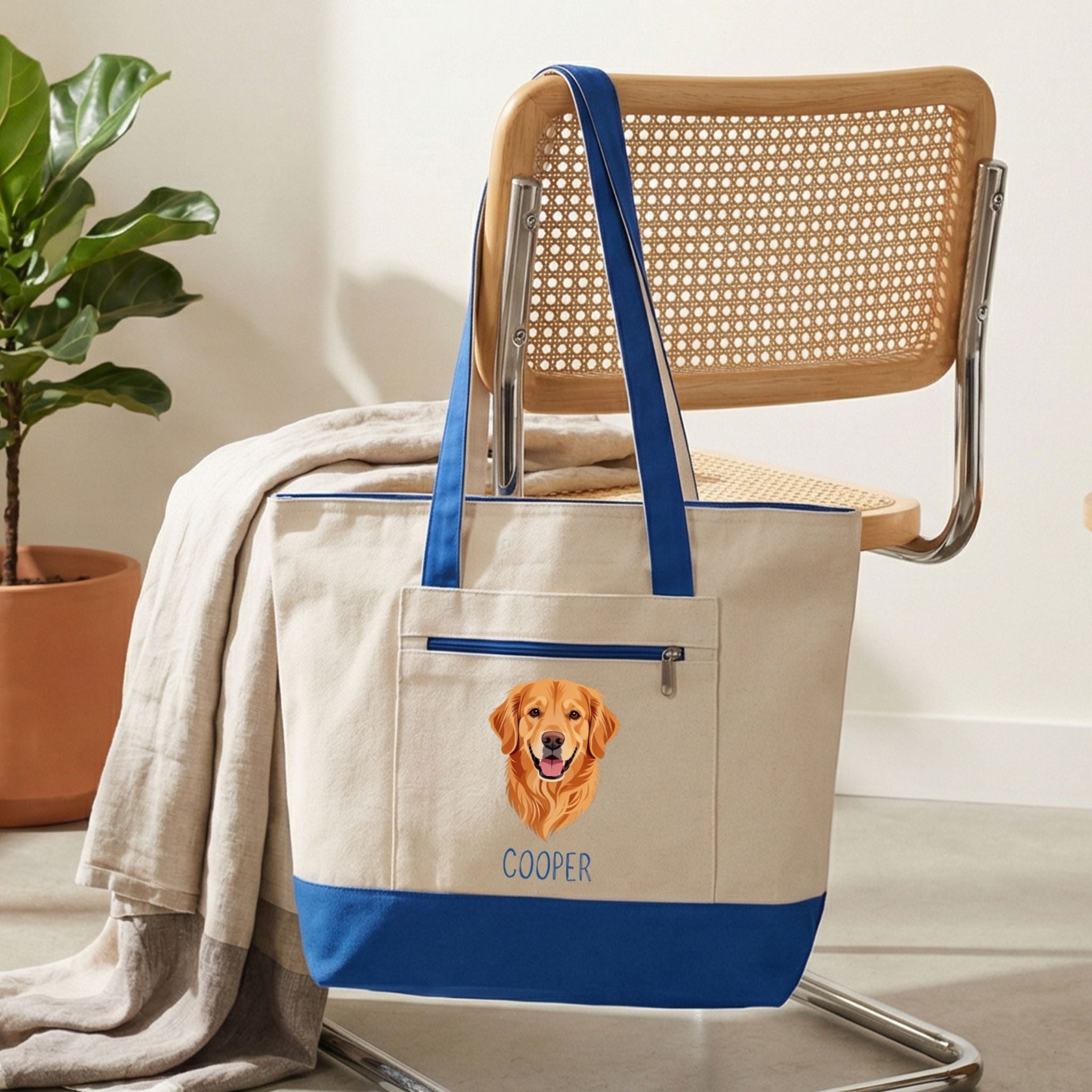 Custom Pet Zippered Tote Bag - Pet Photo + Name