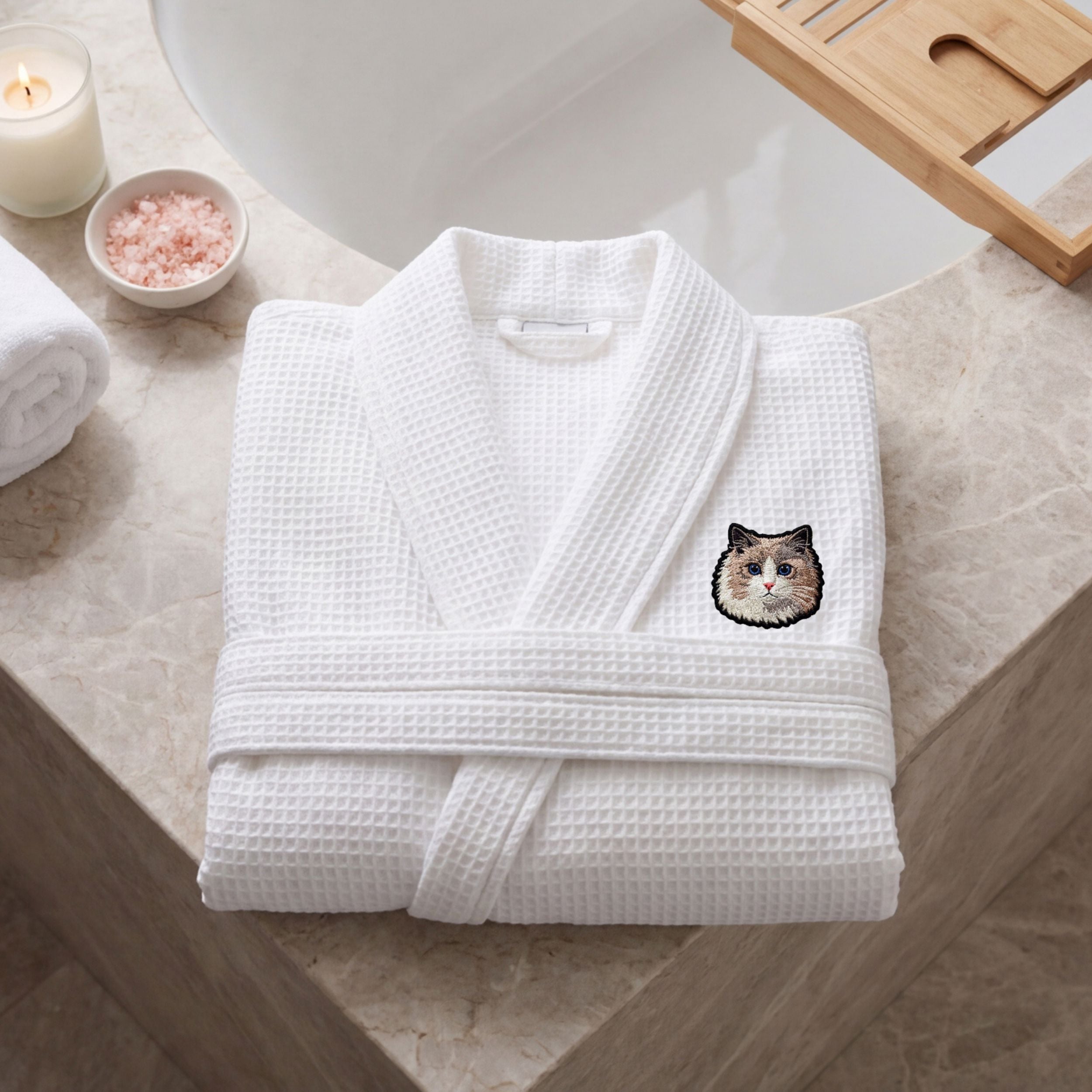 Custom Pet Photo Embroidered Waffle Robe - Pet Photo + Name