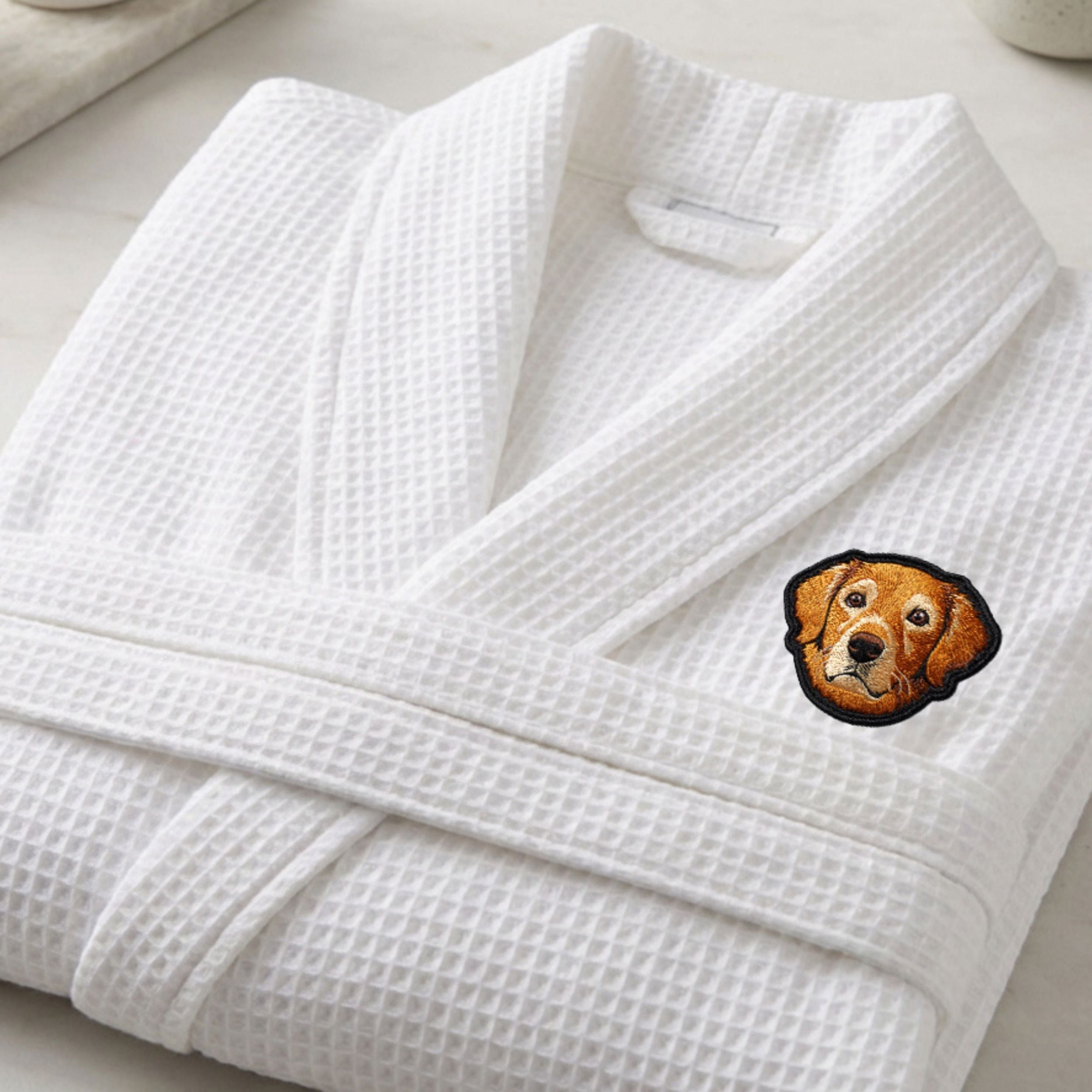 Custom Pet Photo Embroidered Waffle Robe - Pet Photo + Name