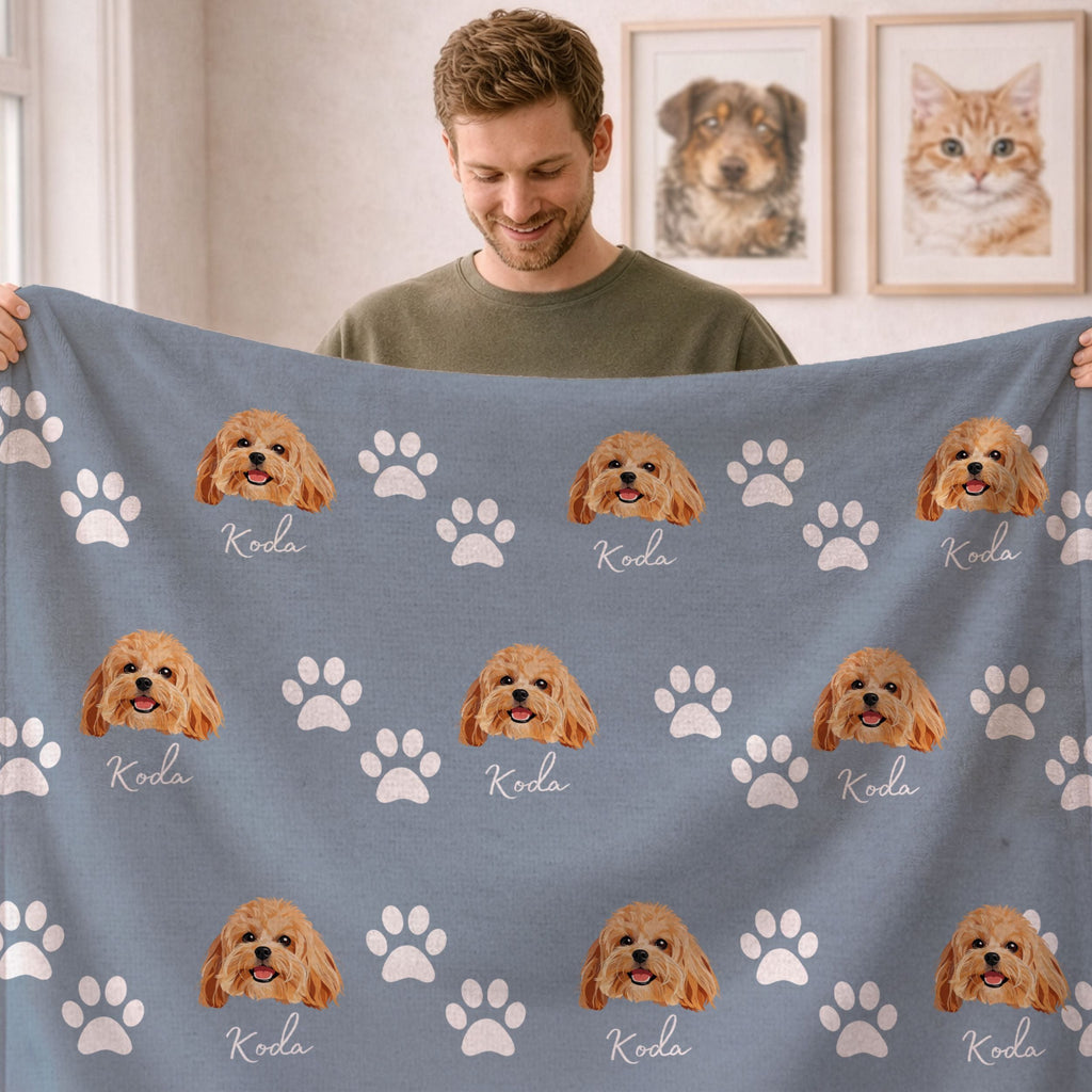 Custom Patterned Pet Color Blanket - Pet Photo + Name