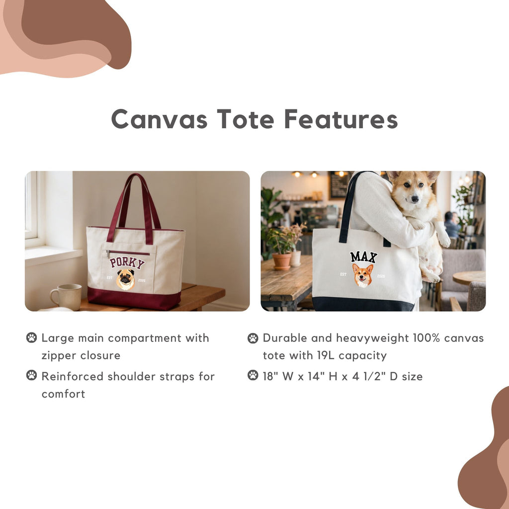 Custom Pet Zippered Varsity Tote Bag - Pet Photo + Name