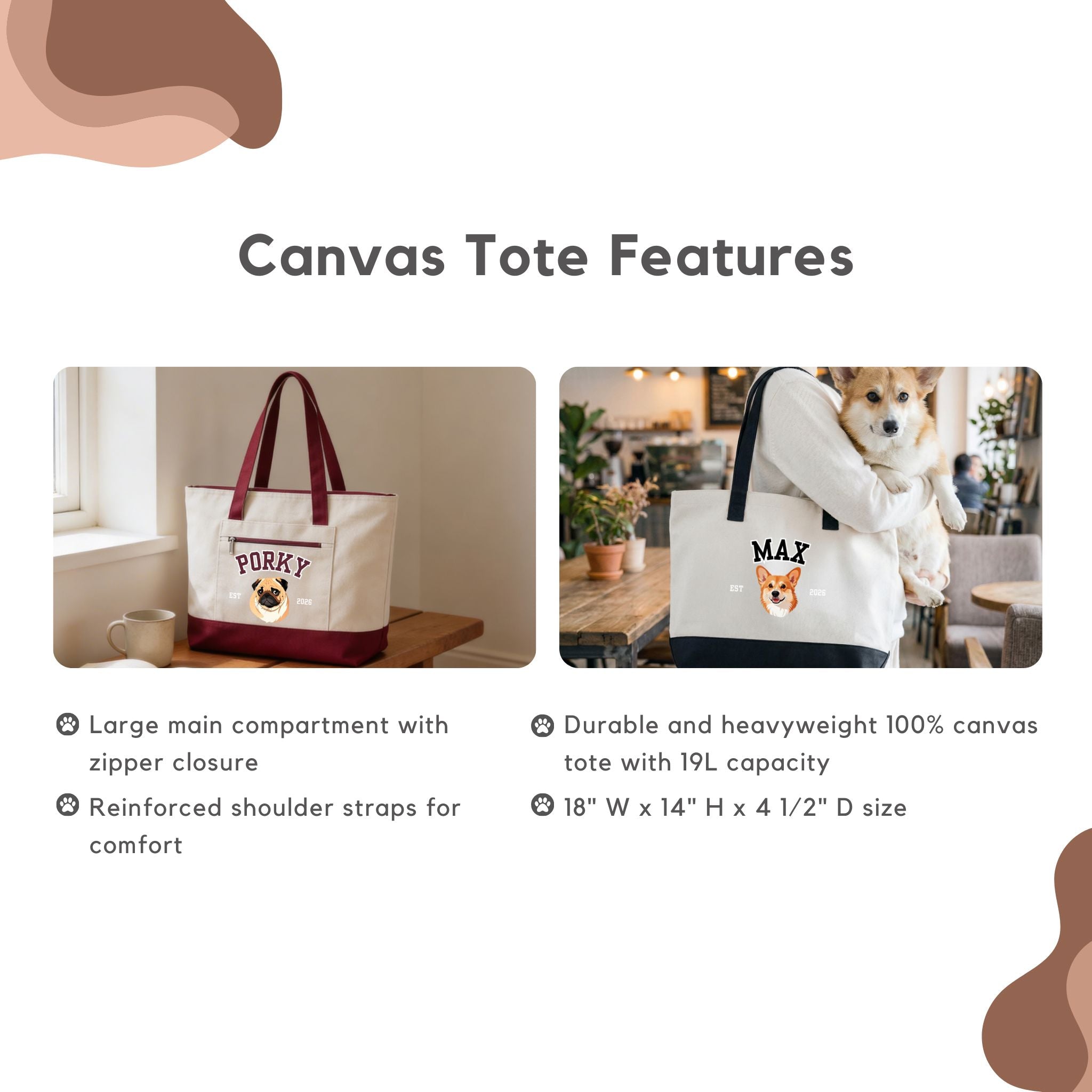 Custom Pet Zippered Varsity Tote Bag - Pet Photo + Name