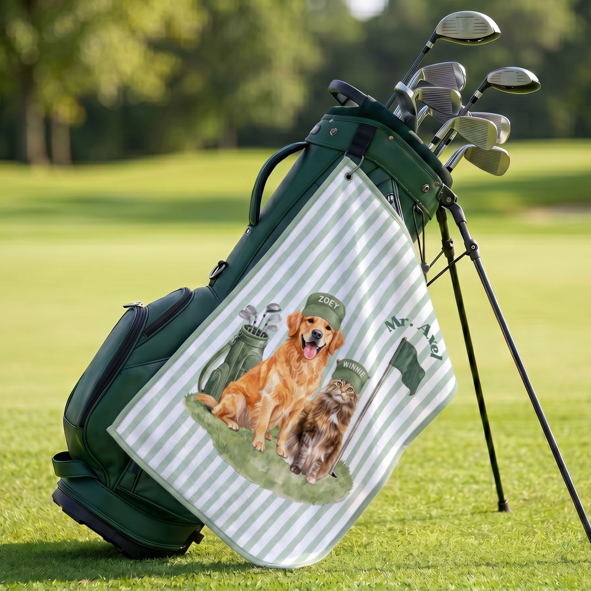 Custom Stripe Pet Golf Towel - Pet Photo + Name