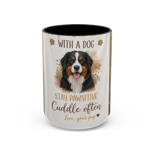 Bernese Mountain Dog Mug - "Stay Pawsitive, Cuddle Often" Accent Coffee Cup