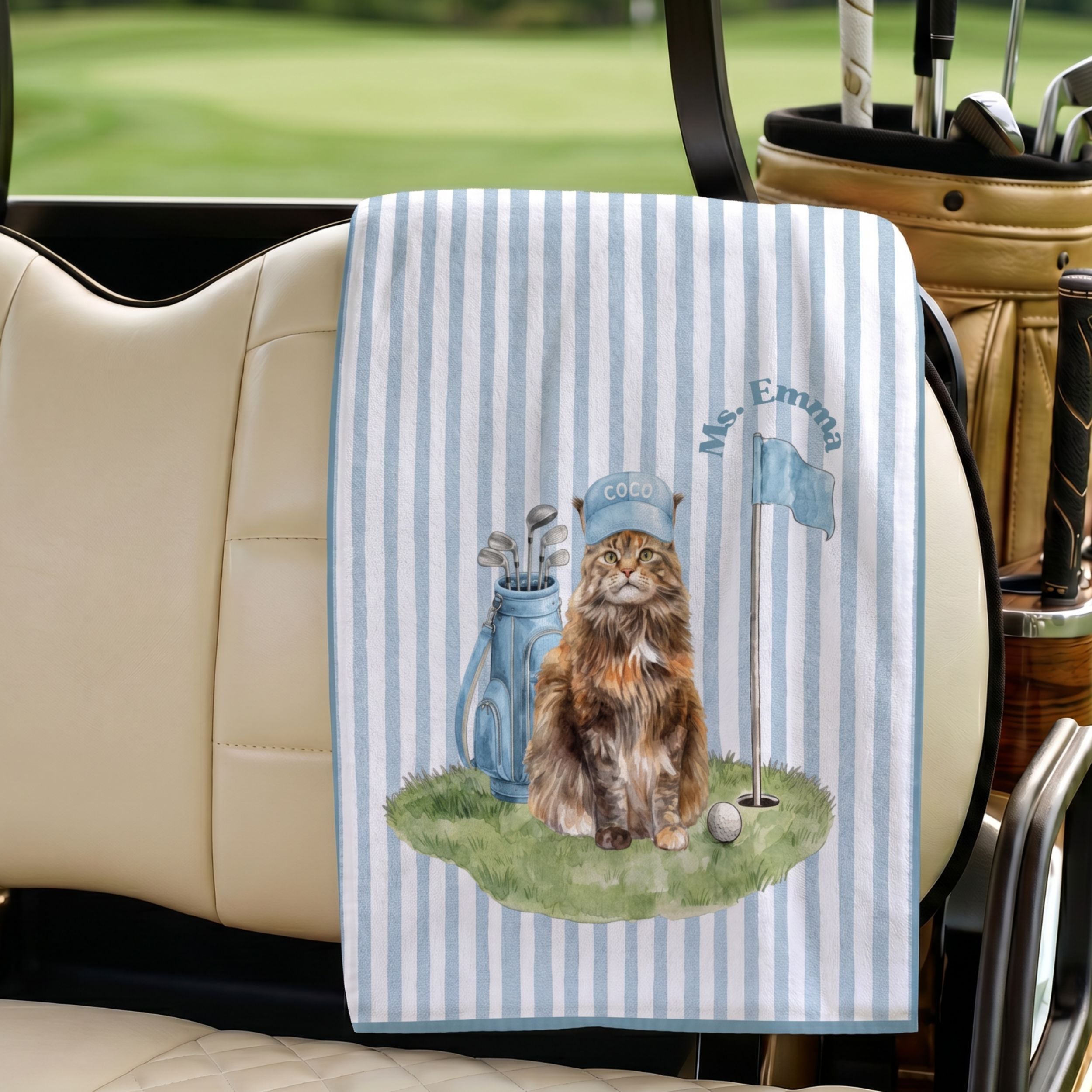 Custom Stripe Pet Golf Towel - Pet Photo + Name
