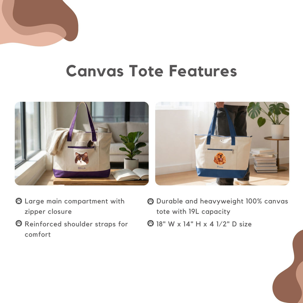 Custom Pet Zippered Tote Bag - Pet Photo + Name