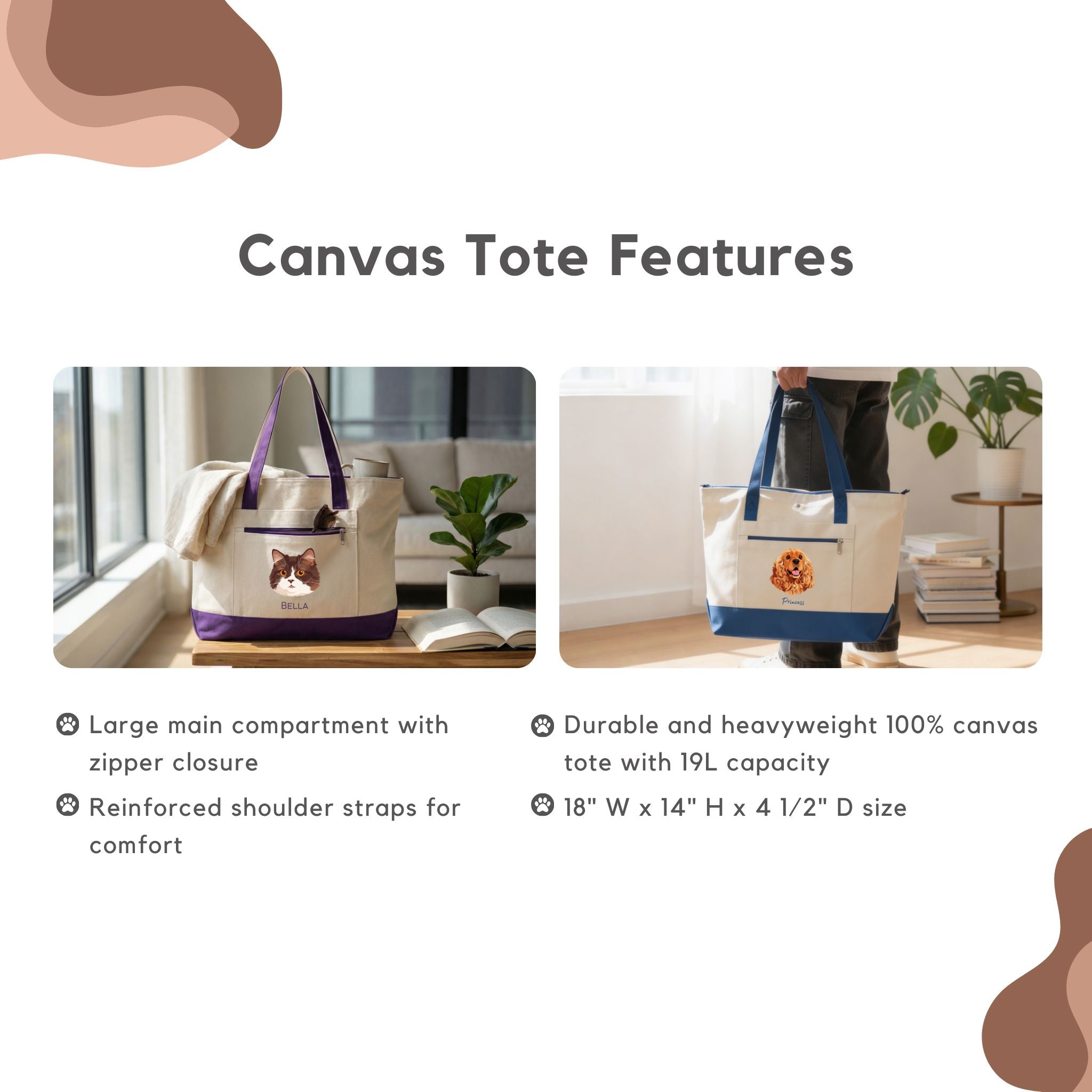 Custom Pet Zippered Tote Bag - Pet Photo + Name