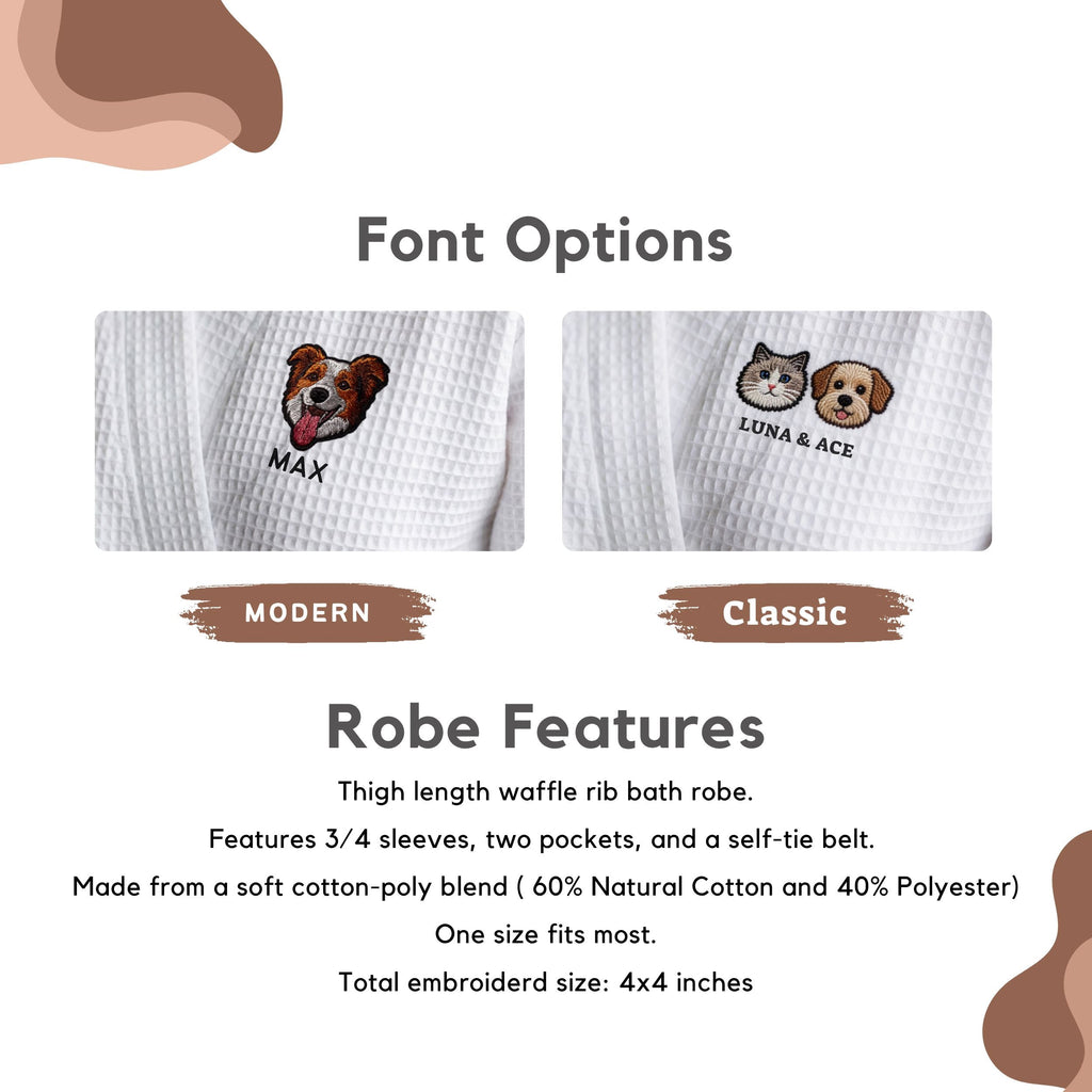 Custom Pet Photo Embroidered Waffle Robe - Pet Photo + Name