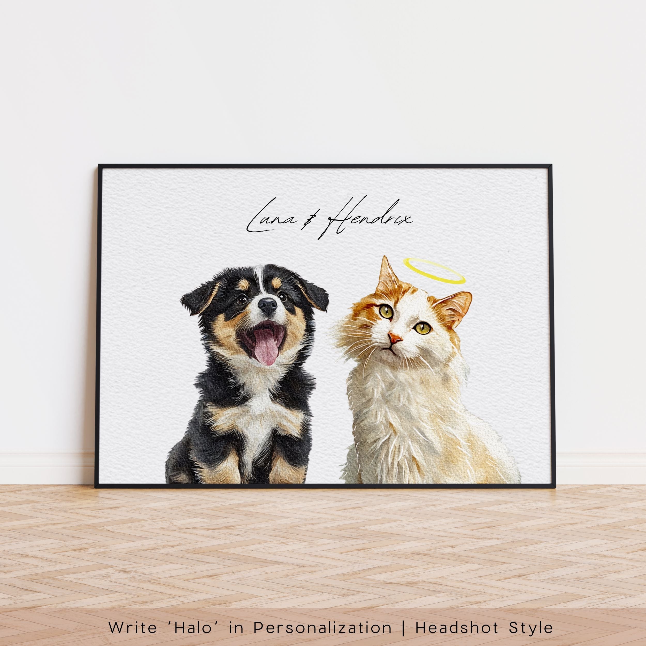 Custom Watercolor Pet Portrait - Pet Photo + Name