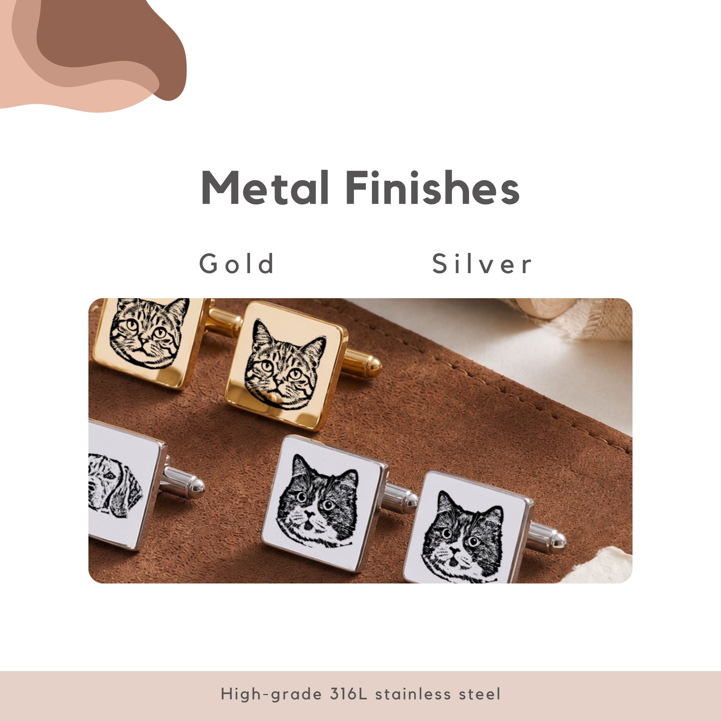 Custom Pet Photo Engraved Sketch Cufflinks Using Photo - Pet Face