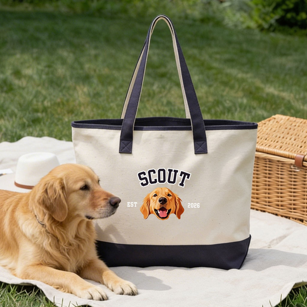 Custom Pet Zippered Varsity Tote Bag - Pet Photo + Name