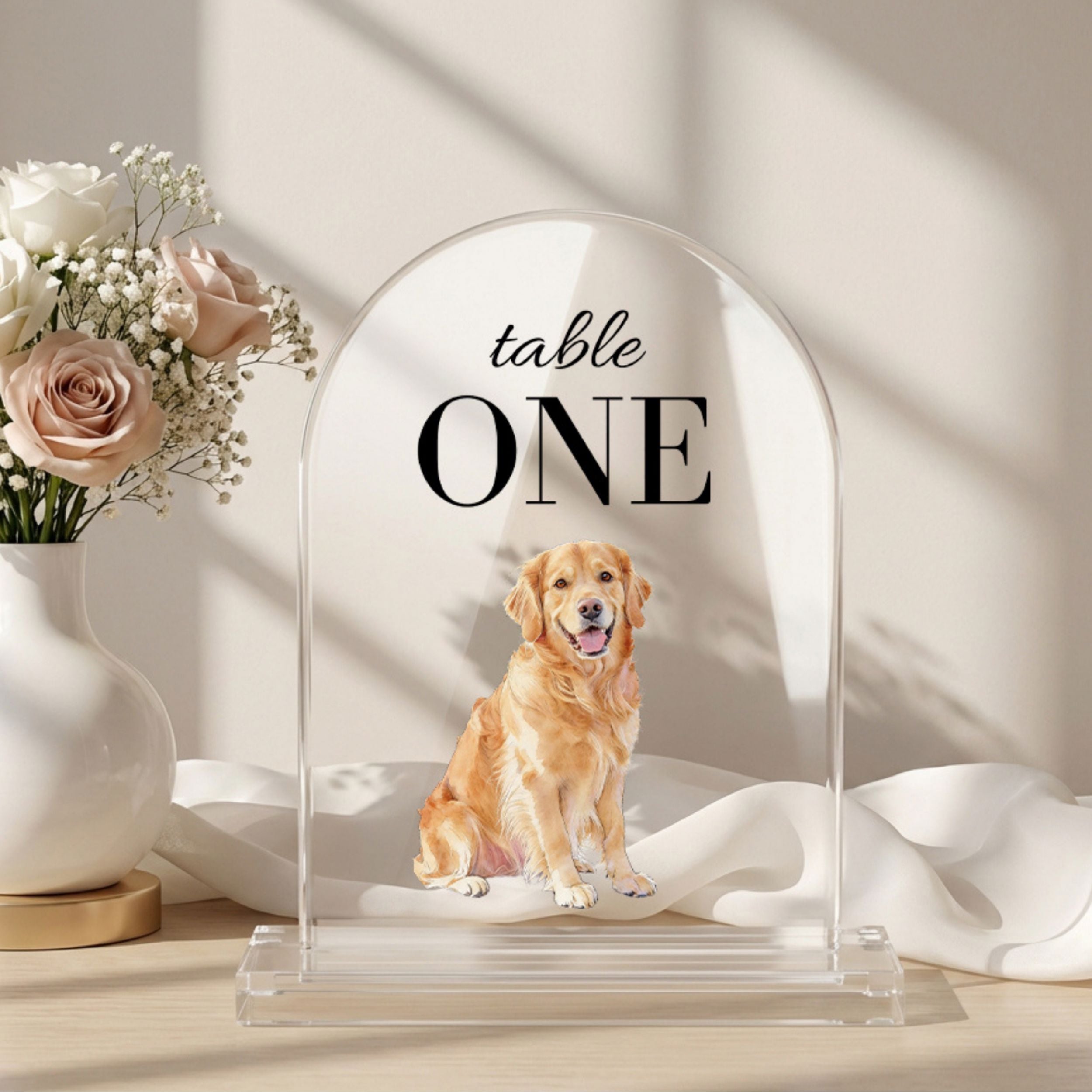 Custom Pet Acrylic Wedding Table Number Sign Using Pet Photo