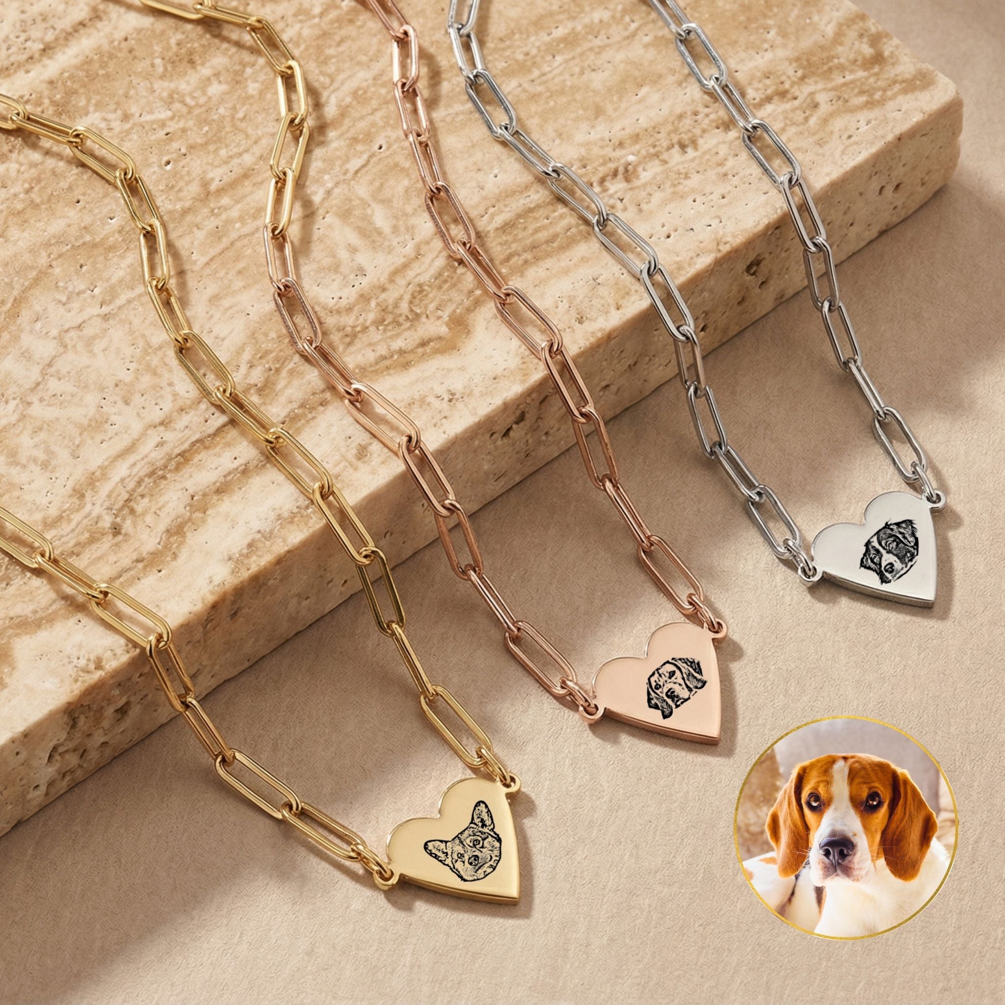 Custom Pet Paperclip Heart Engraved Necklace - Pet Face