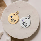 Custom Birthstone Circle Pet Charm Engraved Pendant - Pet Face