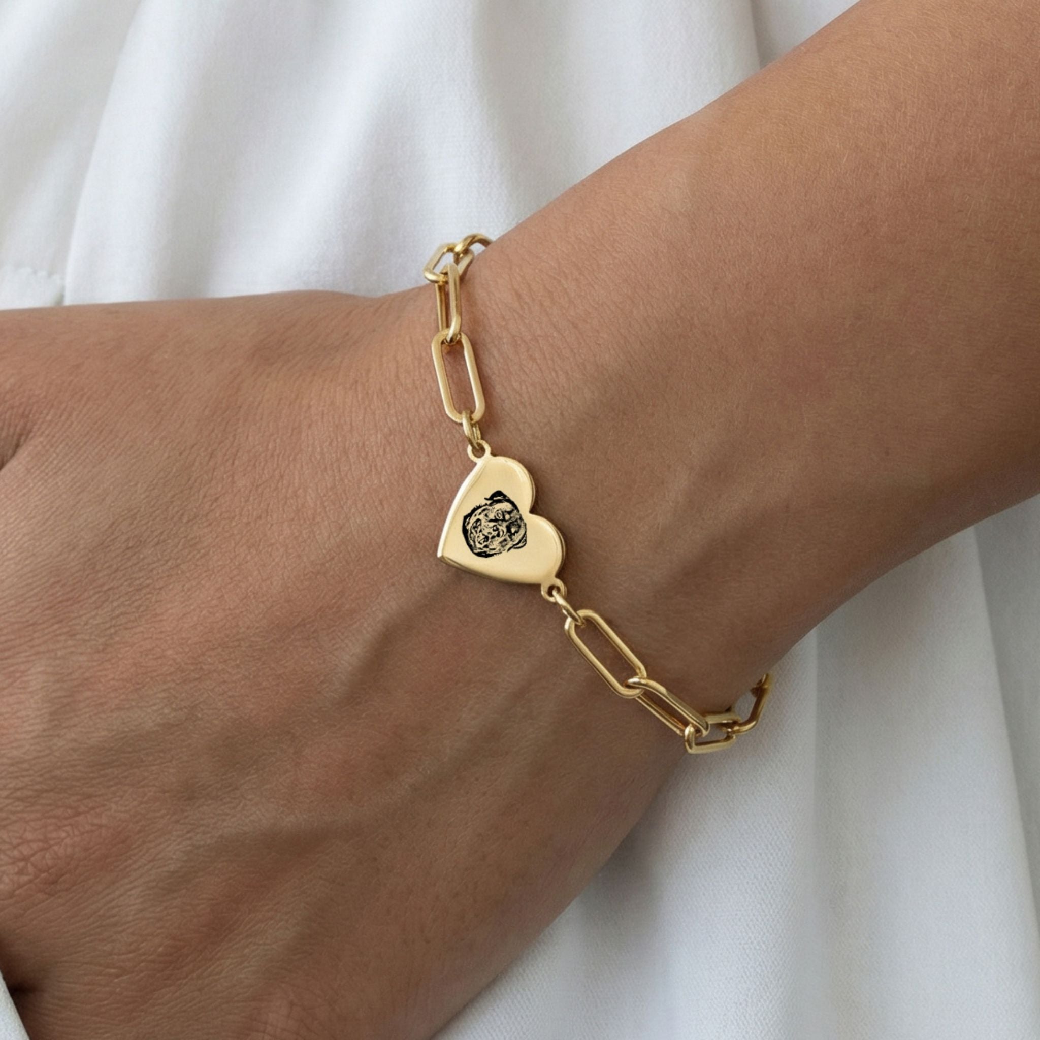 Custom Pet Paperclip Heart Engraved Bracelet - Pet Face