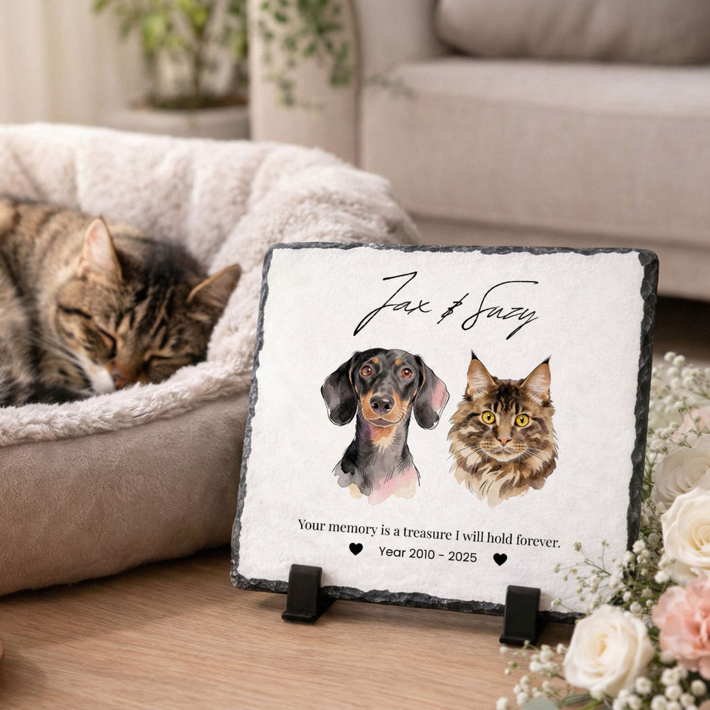 Custom Pet Memorial Slate Plaque Stone - Pet Photo + Name
