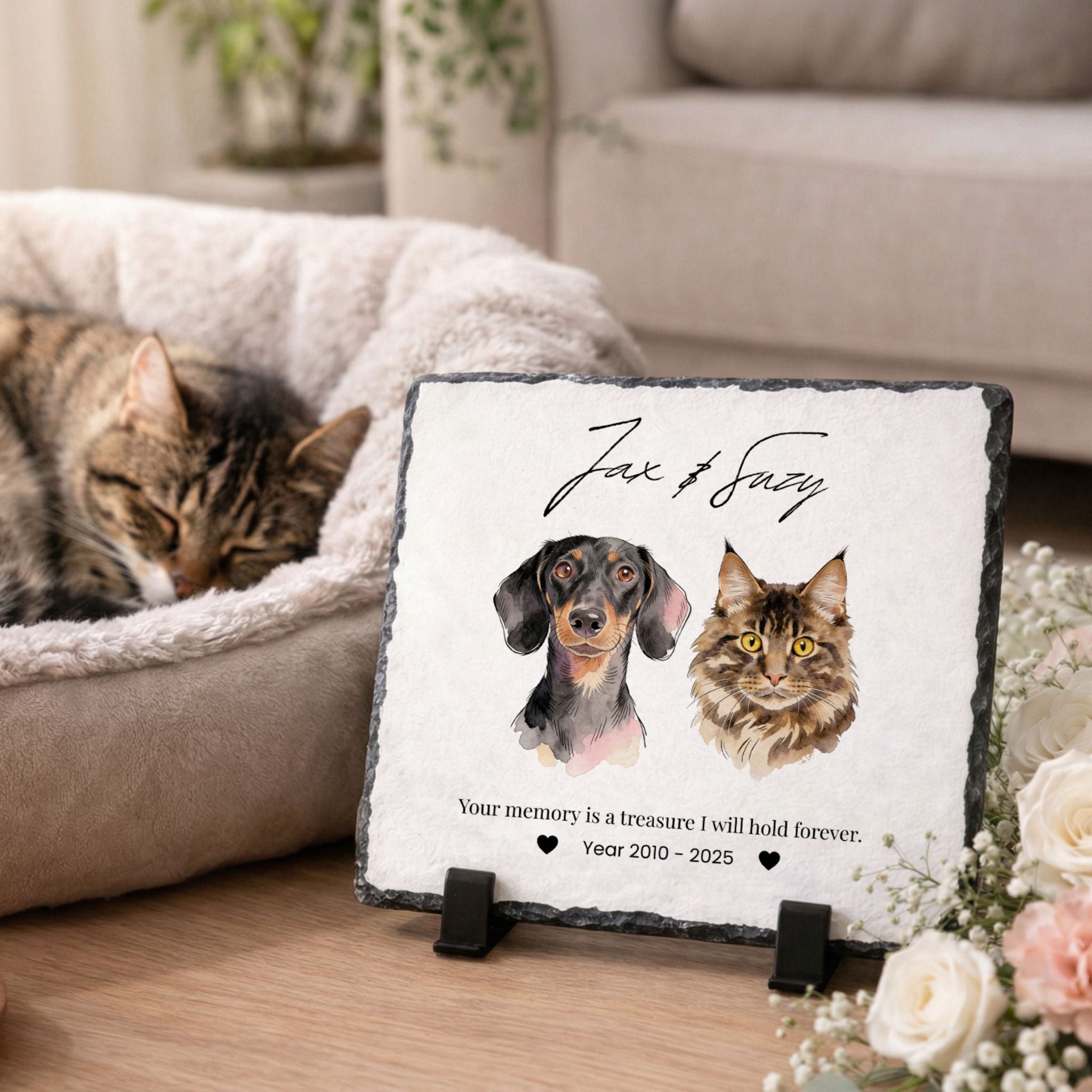 Custom Pet Memorial Slate Plaque Stone - Pet Photo + Name