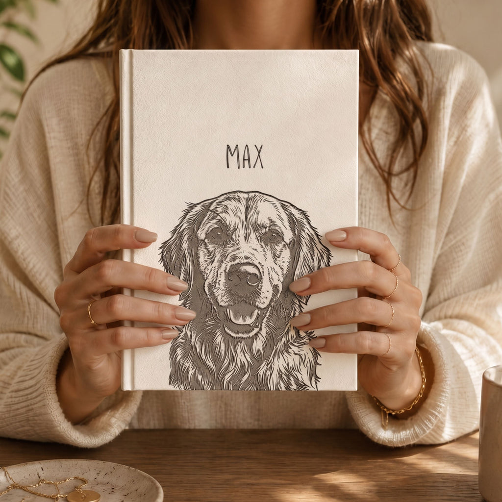 Custom Pet Engraved Vegan Leather Journal with Pet Photo + Name