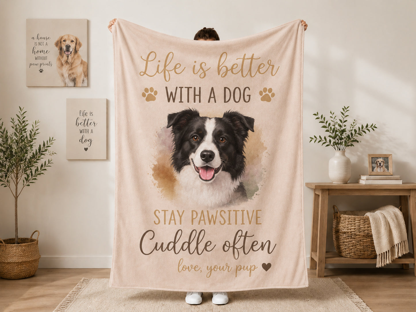 Sherpa Blanket — "Life Is Better With A Dog" Pawsvitive Cuddle Throw (Dog Lover Gift)