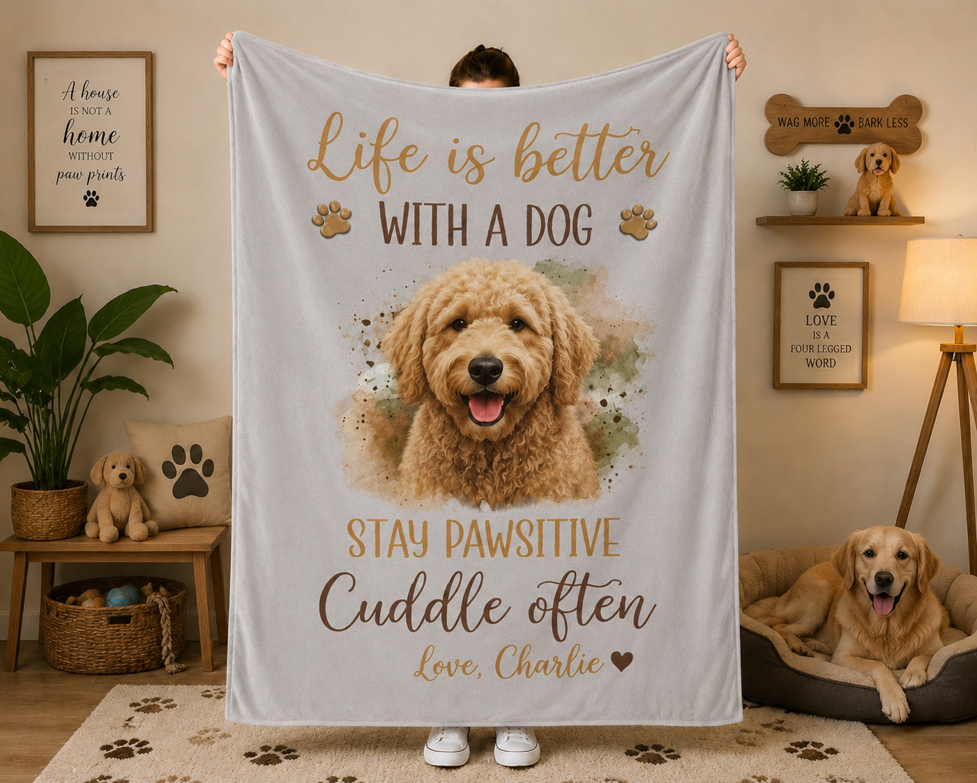 Sherpa Blanket — "Life Is Better With A Dog" Pawsvitive Cuddle Throw (Dog Lover Gift)
