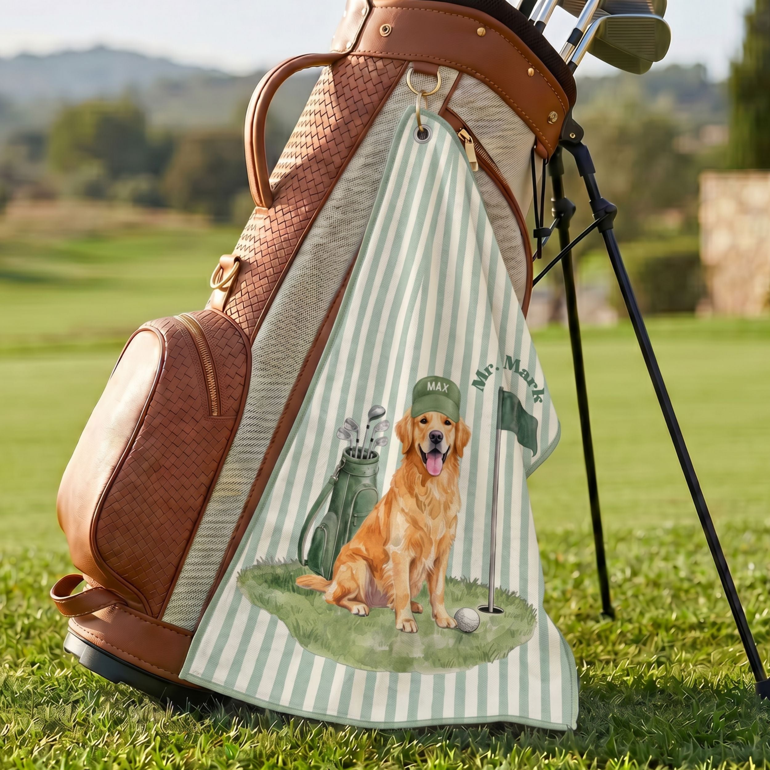 Custom Stripe Pet Golf Towel - Pet Photo + Name