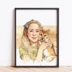 Custom Watercolor Mother's Day Pet Portrait - Woman + Pet Photo