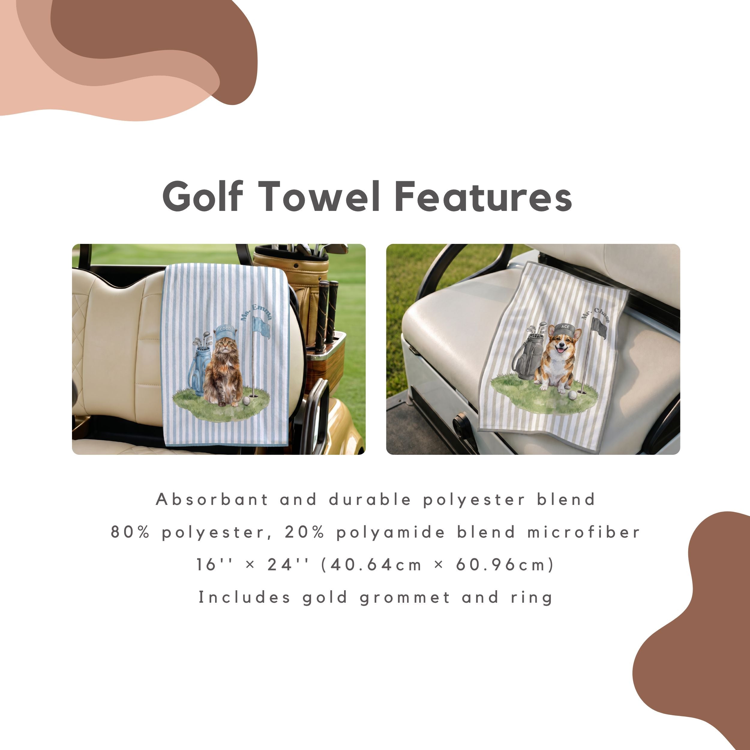 Custom Stripe Pet Golf Towel - Pet Photo + Name