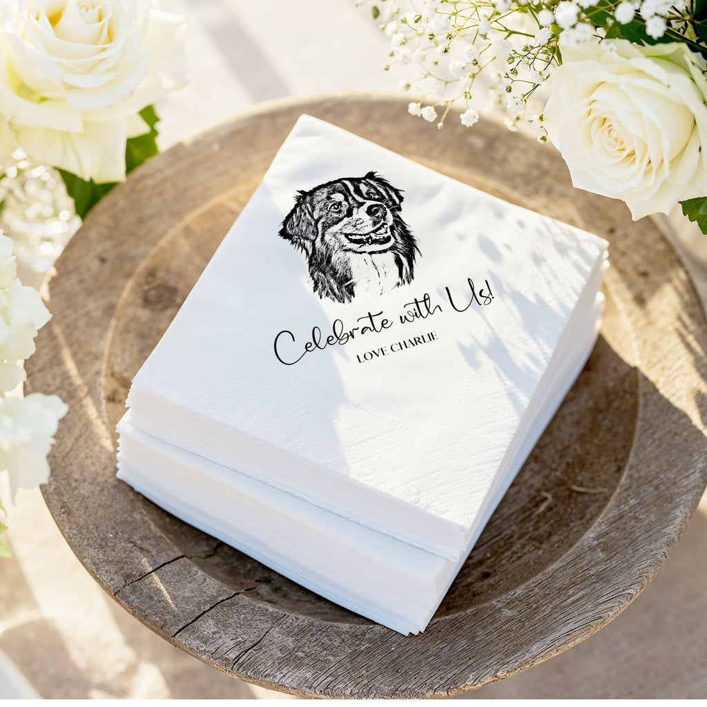 Custom Pet Wedding Cocktail Napkins - Pet Photo + Name