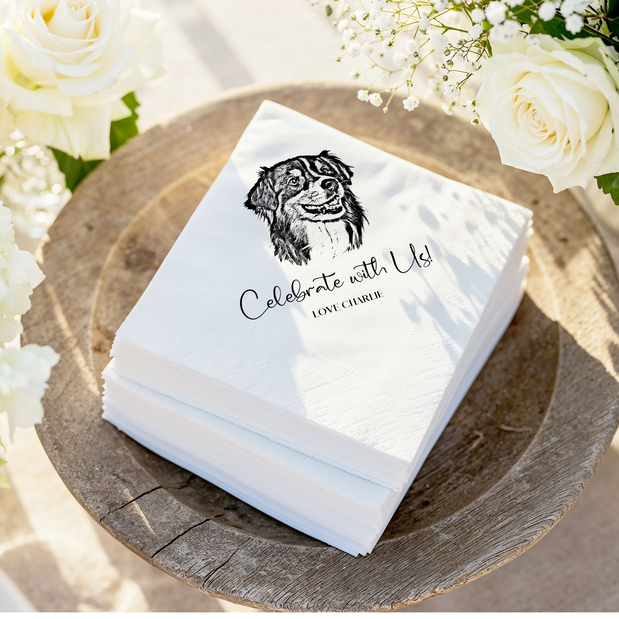 Custom Pet Wedding Cocktail Napkins - Pet Photo + Name