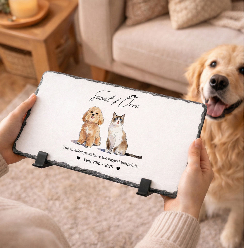 Custom Pet Memorial Slate Plaque Stone - Pet Photo + Name