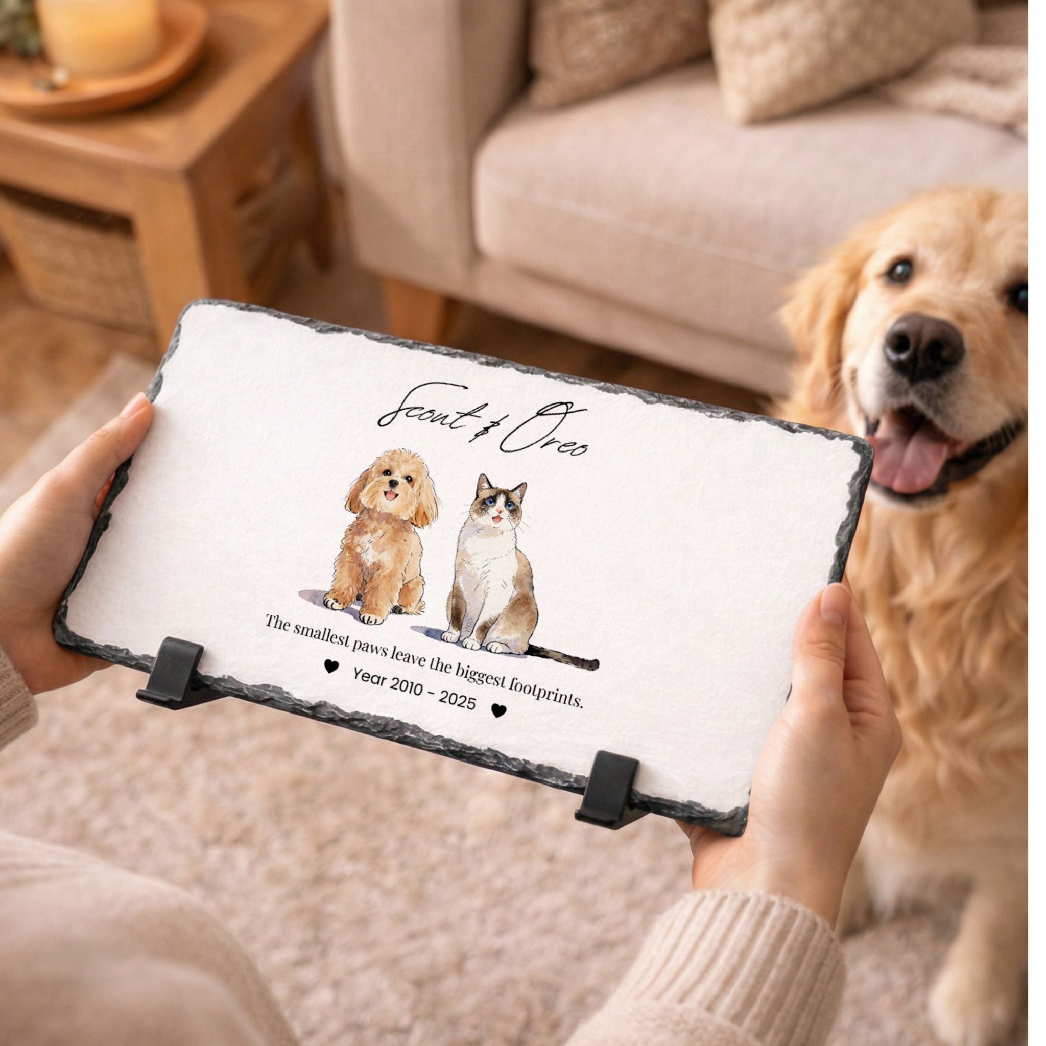 Custom Pet Memorial Slate Plaque Stone - Pet Photo + Name