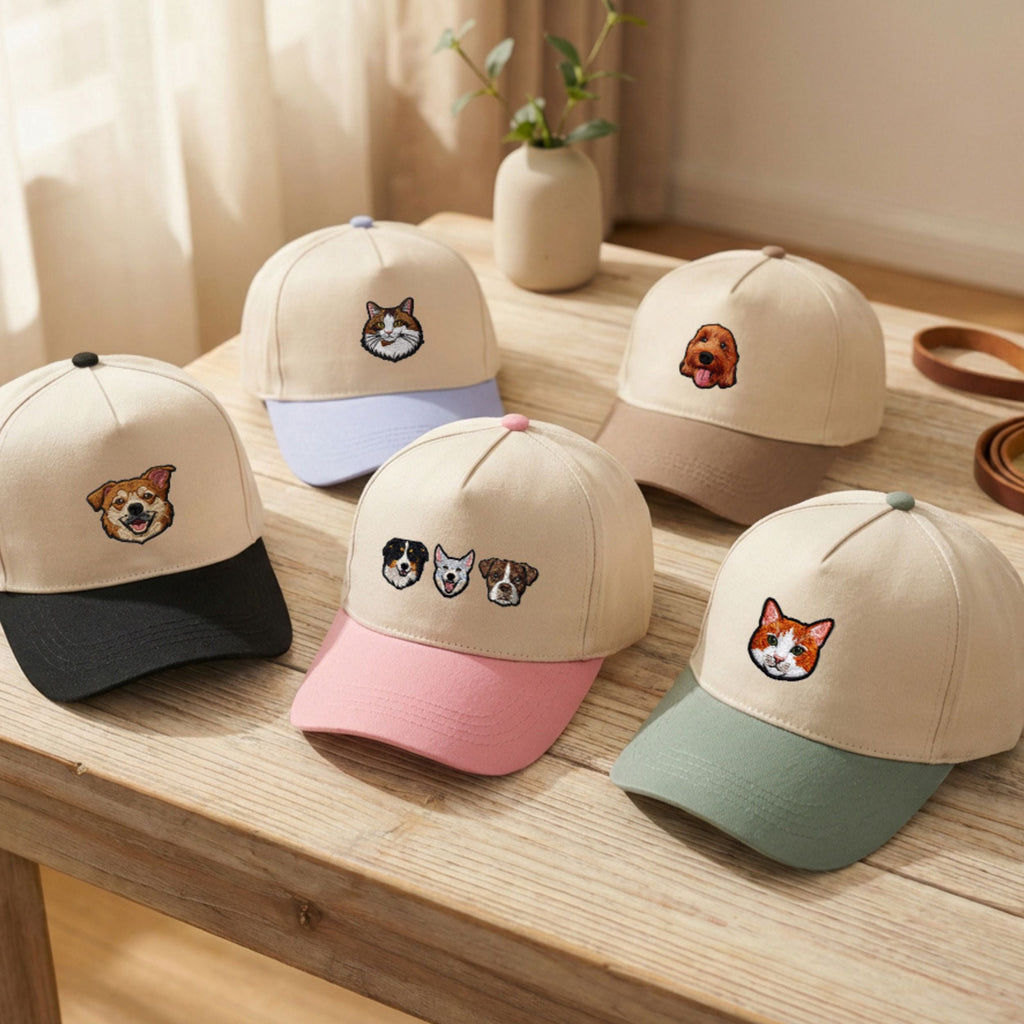 Custom Embroidered Pet Two-Tone 5 Panel Cap Using Pet Photo + Name