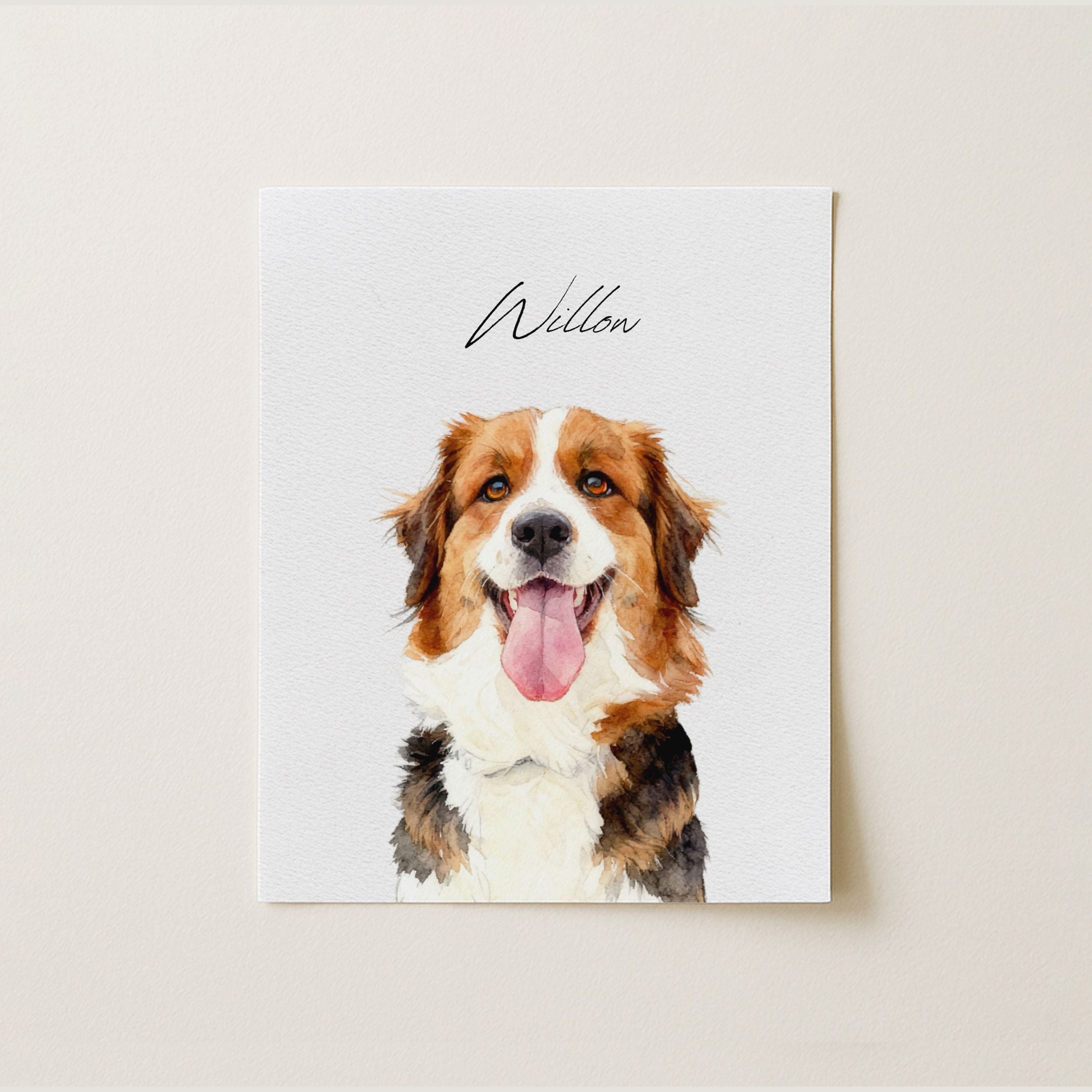 Custom Watercolor Pet Portrait - Pet Photo + Name