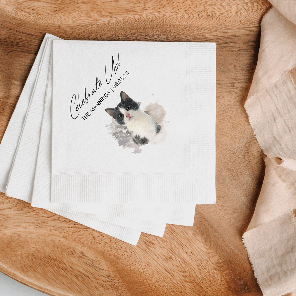 Custom Watercolor Pet Cocktail Napkins - Pet Photo + Name