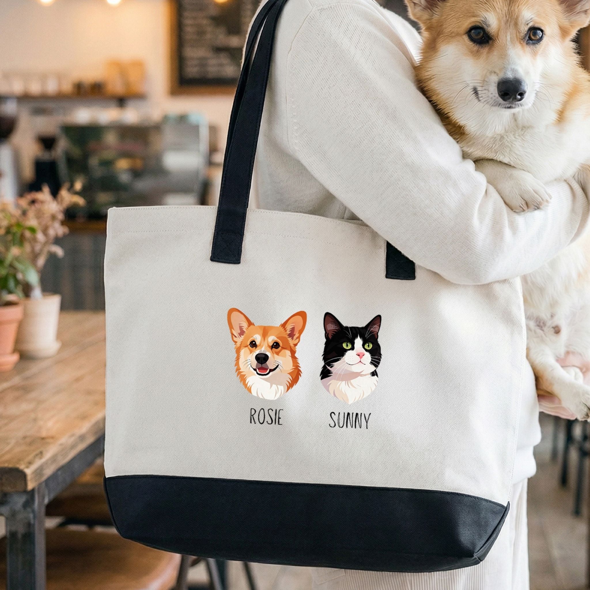 Custom Pet Zippered Tote Bag - Pet Photo + Name