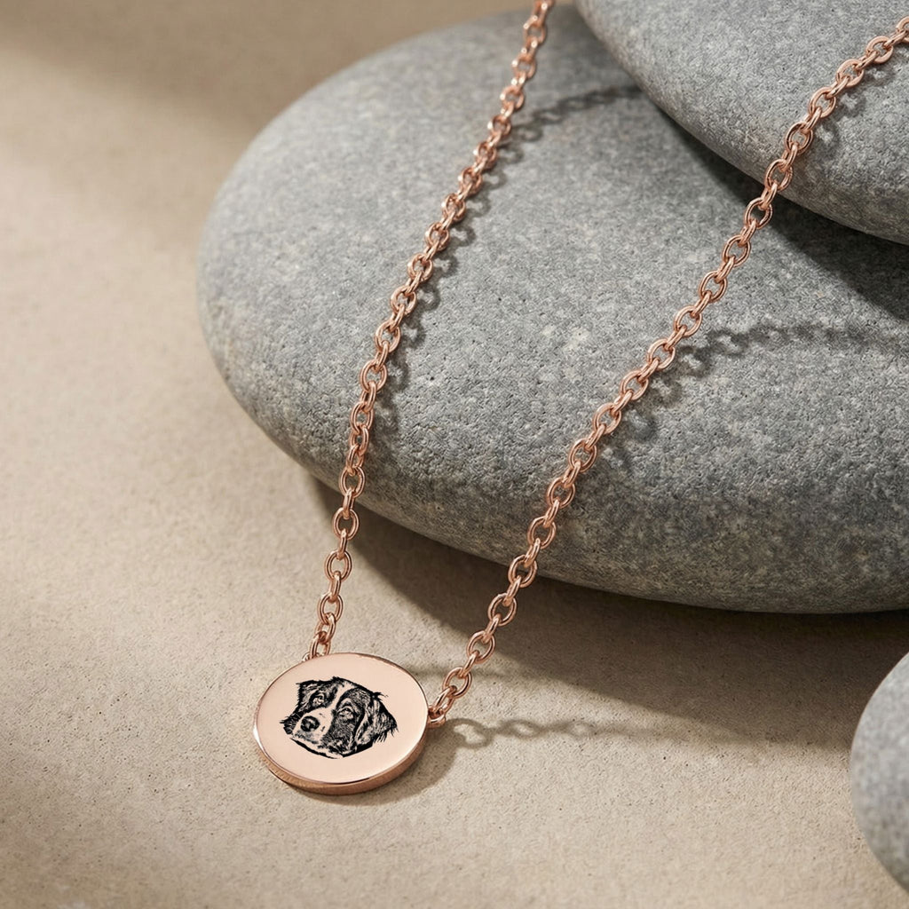 Custom Pet Mini Circle Engraved Necklace - Pet Face