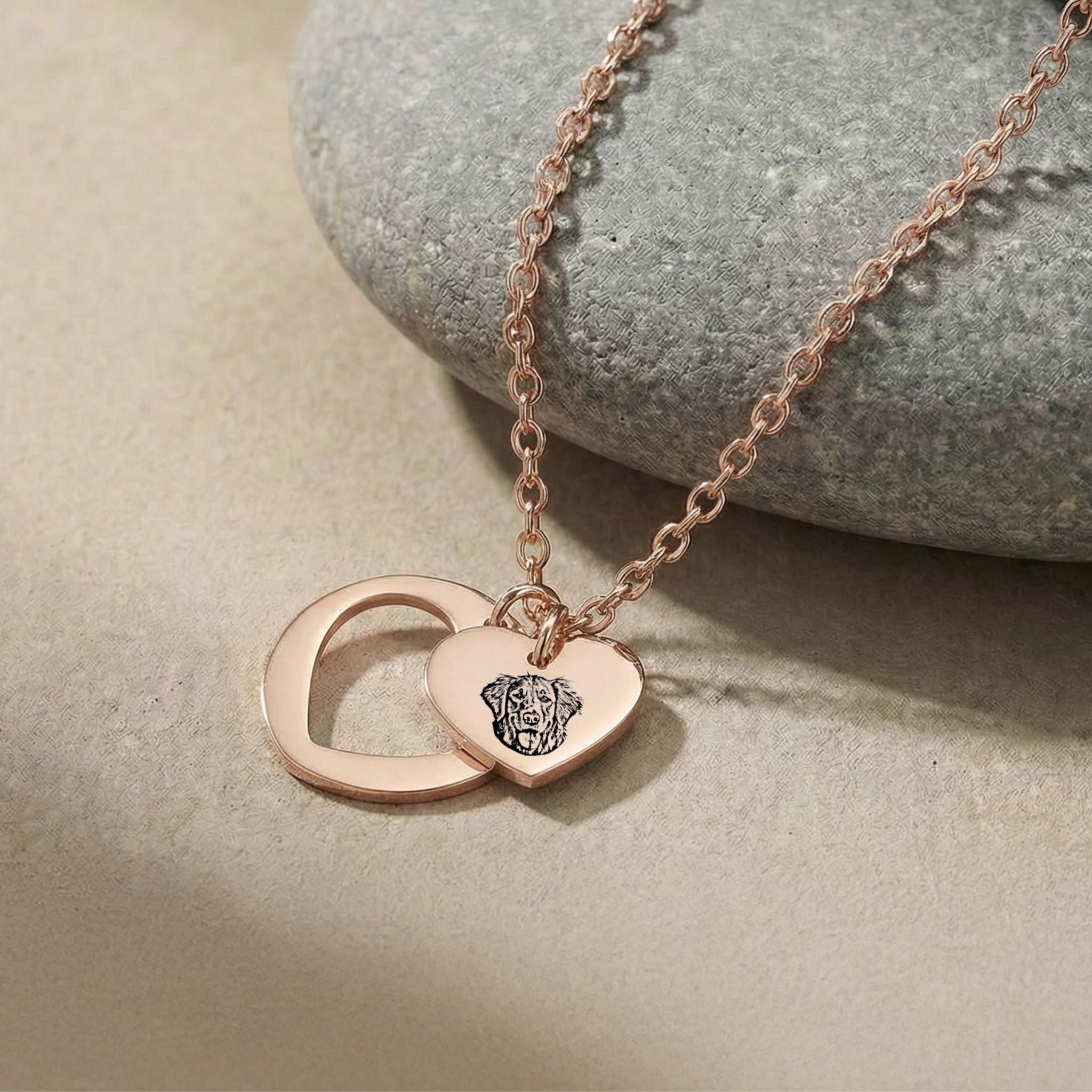 Custom Pet Heart Cutout Engraved Necklace - Pet Face