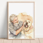 Custom Watercolor Father's Day Pet Portrait - Man + Pet Photo