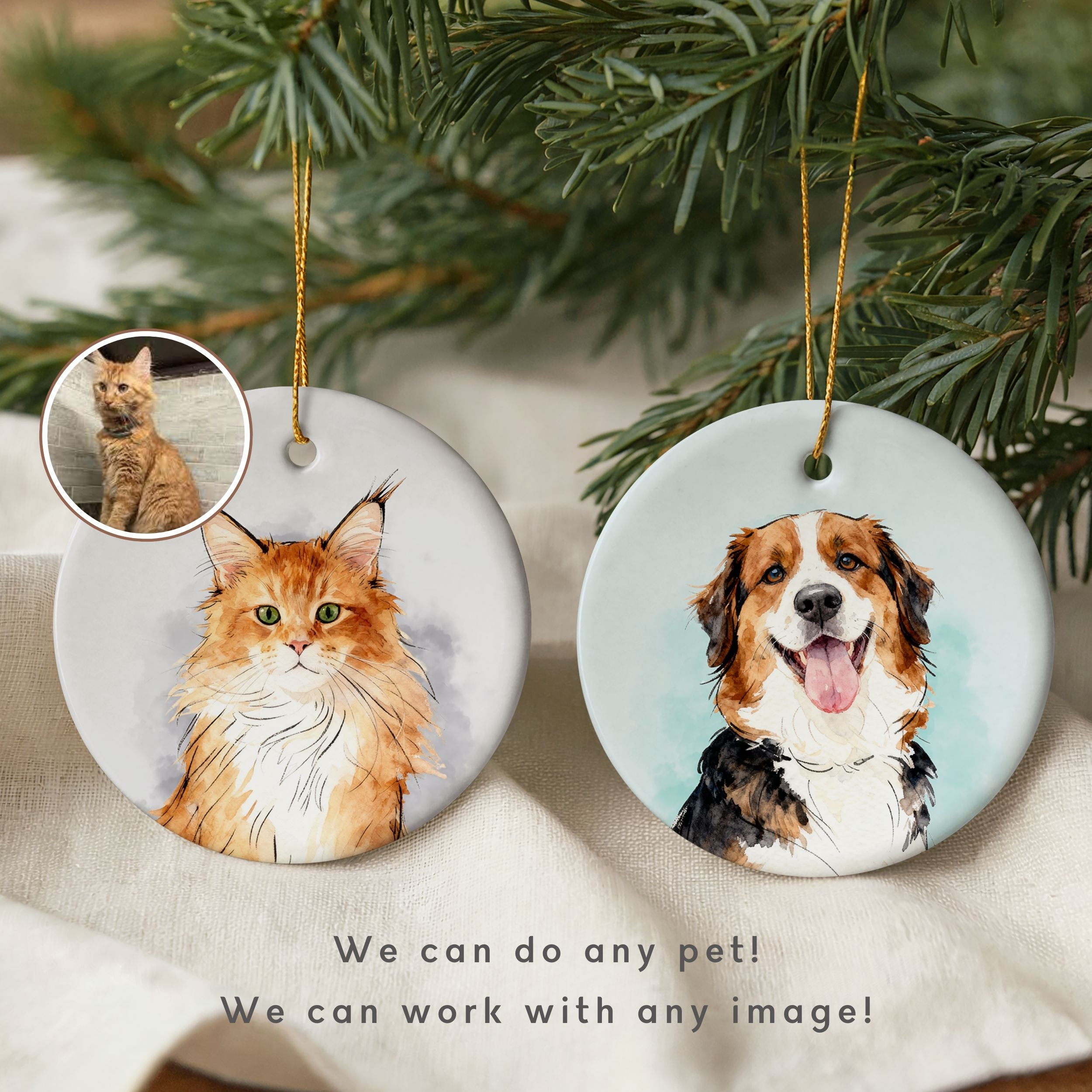 Custom Color Splash Memorial Pet Ornament - Pet Photo + Name